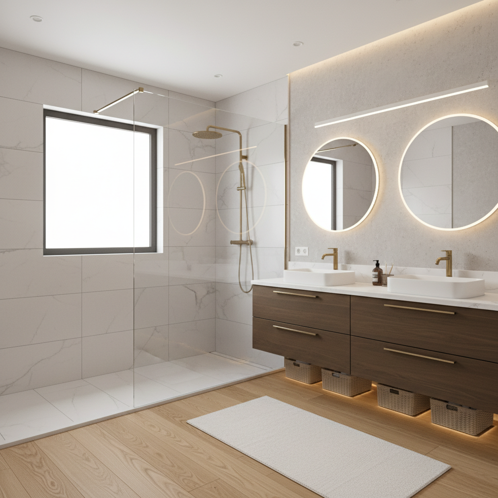 Renovated bathroom with modern tile and vanity representing strong ROI in the DFW market